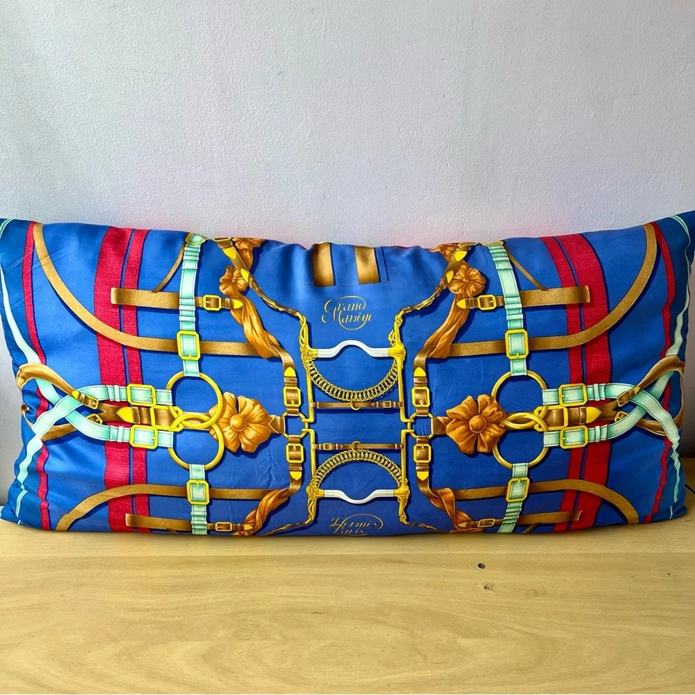 VINTAGE HERMES FRANCE LARGE OVERSIZED SILK CUSTOM MADE PILLOW ONE OF A KIND